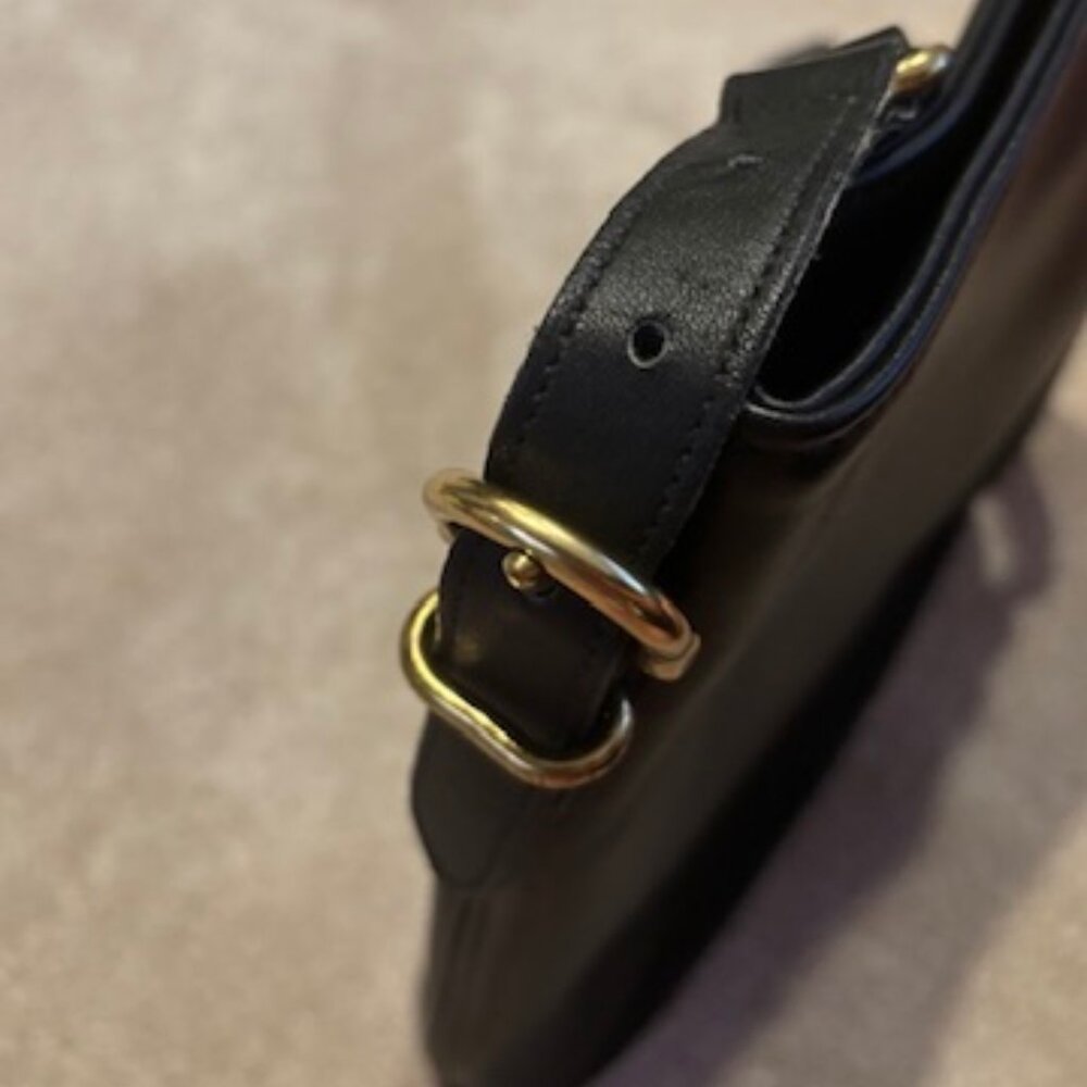 Vintage Coach Black Equestrian Bag with Long Strap, Gold Hardware, and Bag Tag - Picture 6 of 14